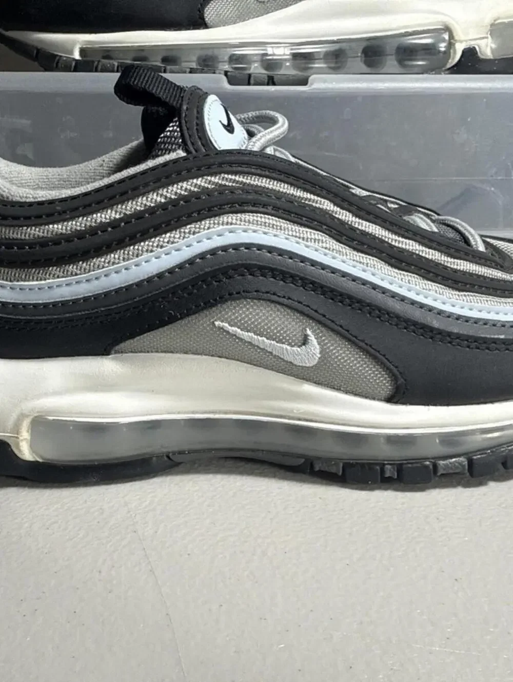 Nike Air Max 97 Black/White/Signal Light Blue Athletic Shoes 5Y‎ Excellent NICE